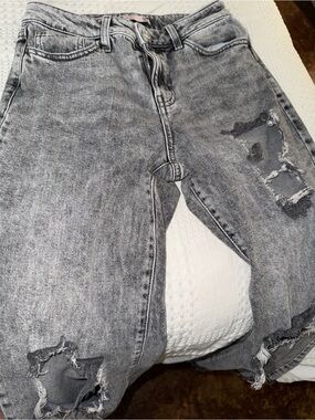 Women's Distressed Grey Acid-Wash Jeans
